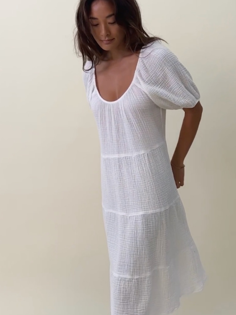 Nation LTD Mindy Dress, Cotton Gauze, White, New, $225, Size Large